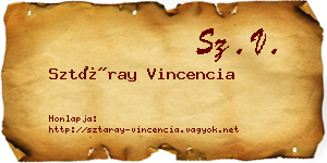 Sztáray Vincencia névjegykártya